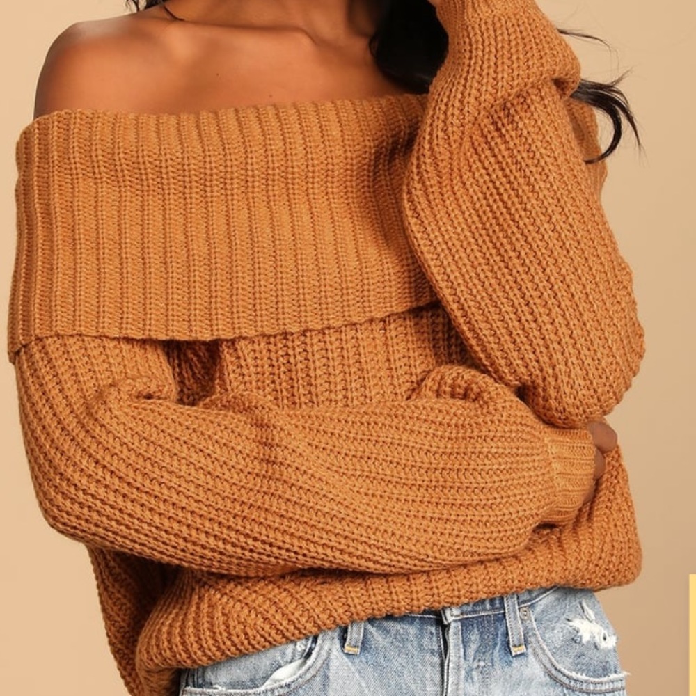 Lulus Light brown off-shoulder sweater